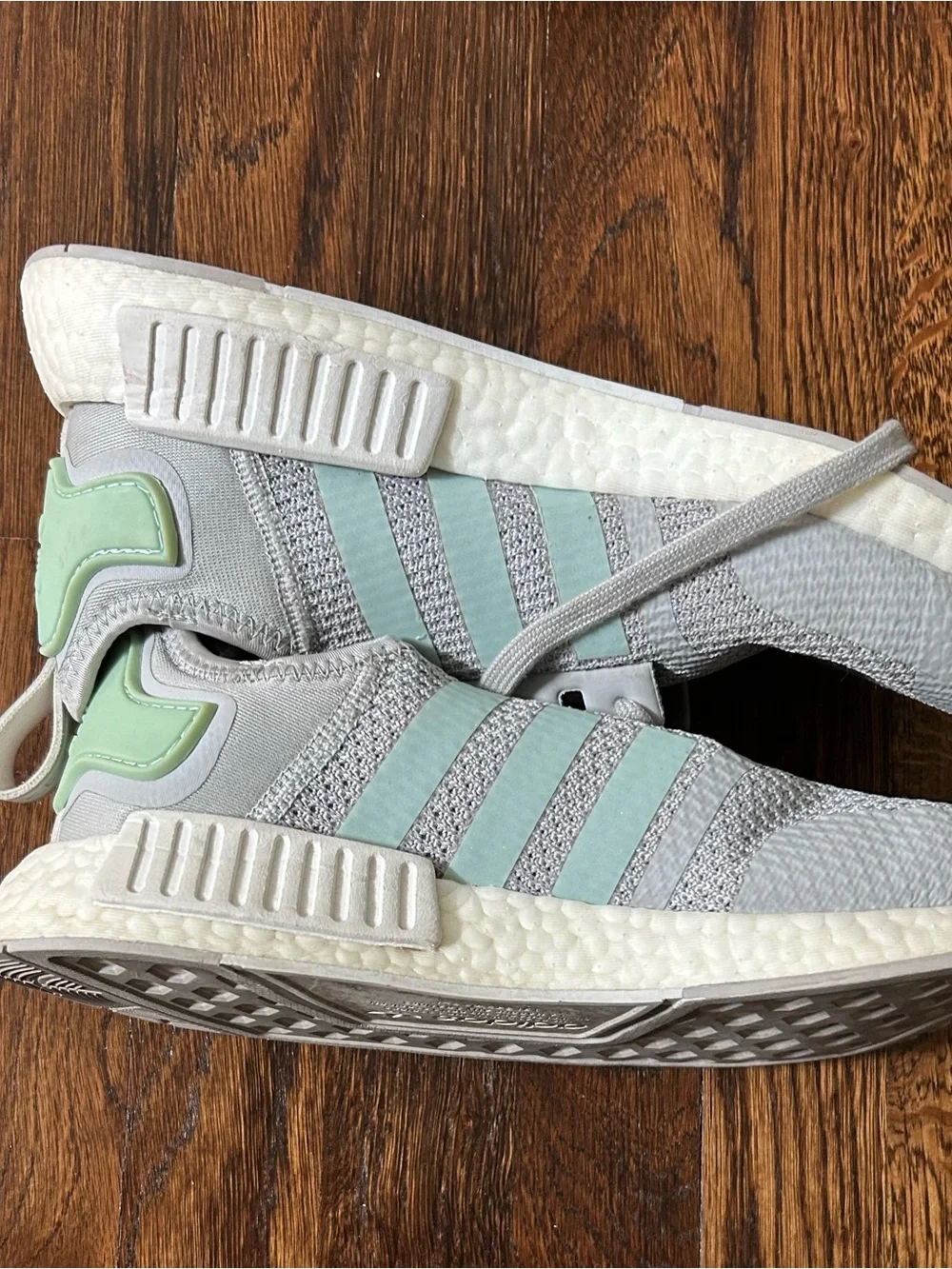 adidas NMD R1 Light Gray Sneakers with Mint Accents